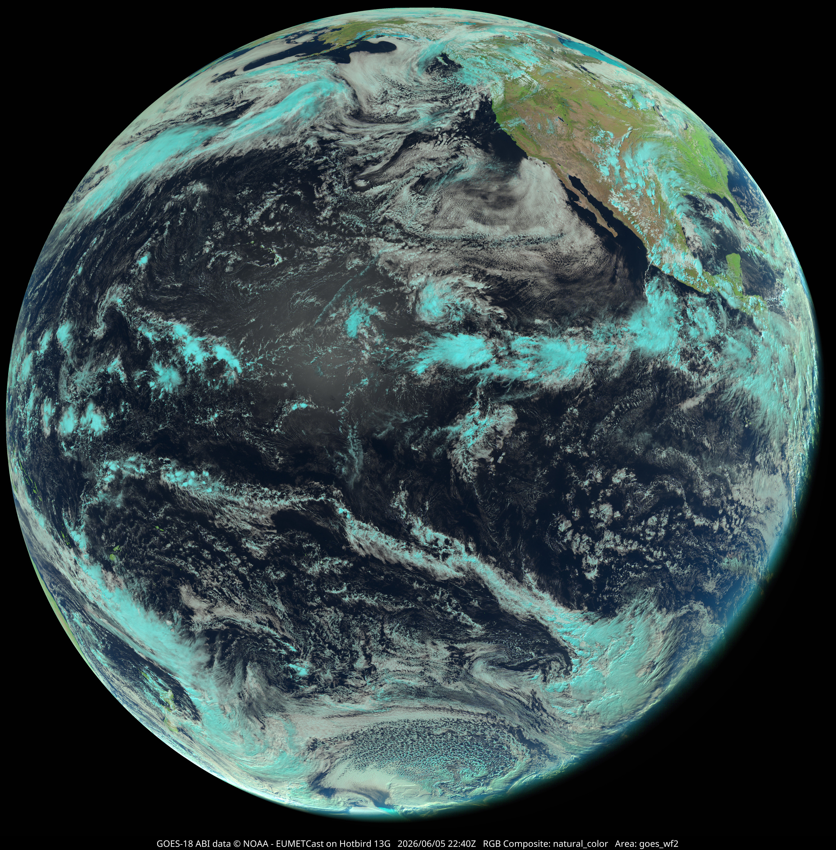 GOES-18 natural colour composite, full disc view