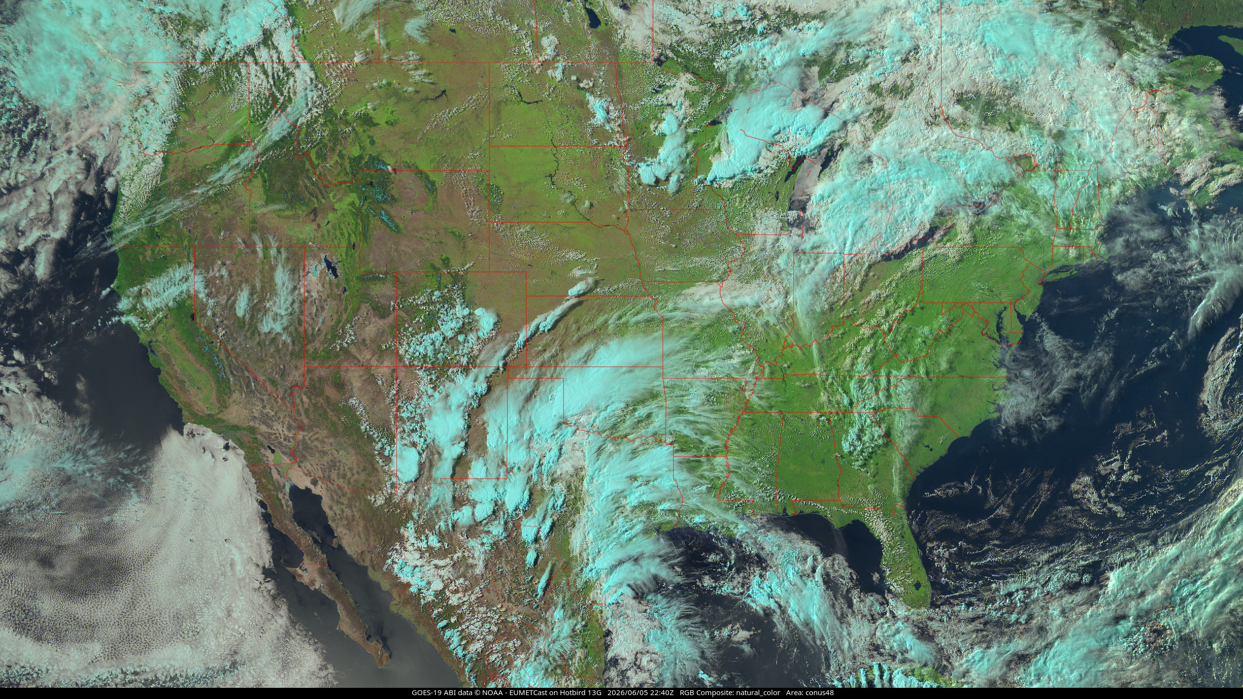 GOES-19 natural color composite, Continental 48 USA view