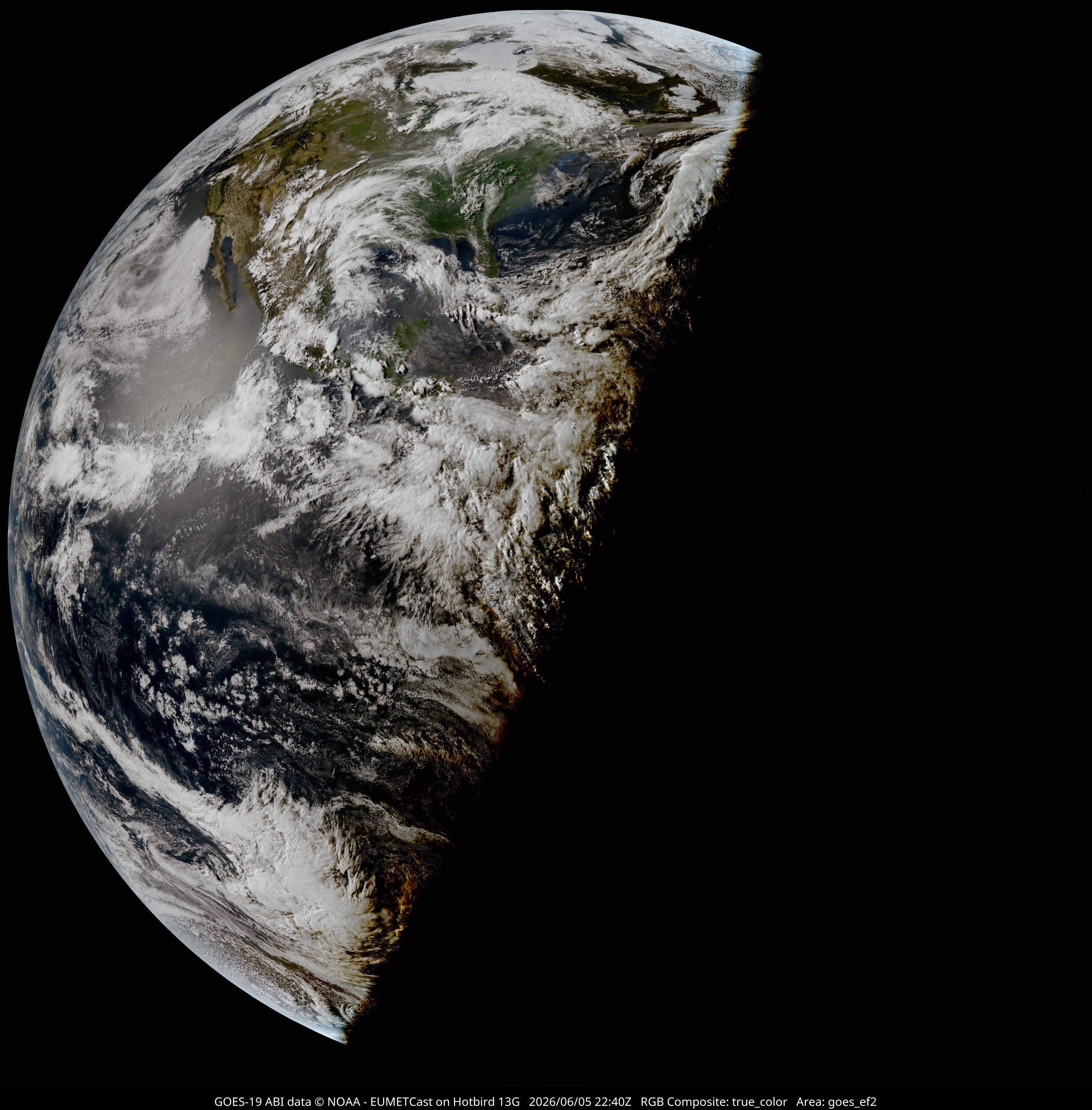 GOES-19 true colour composite, full disc view