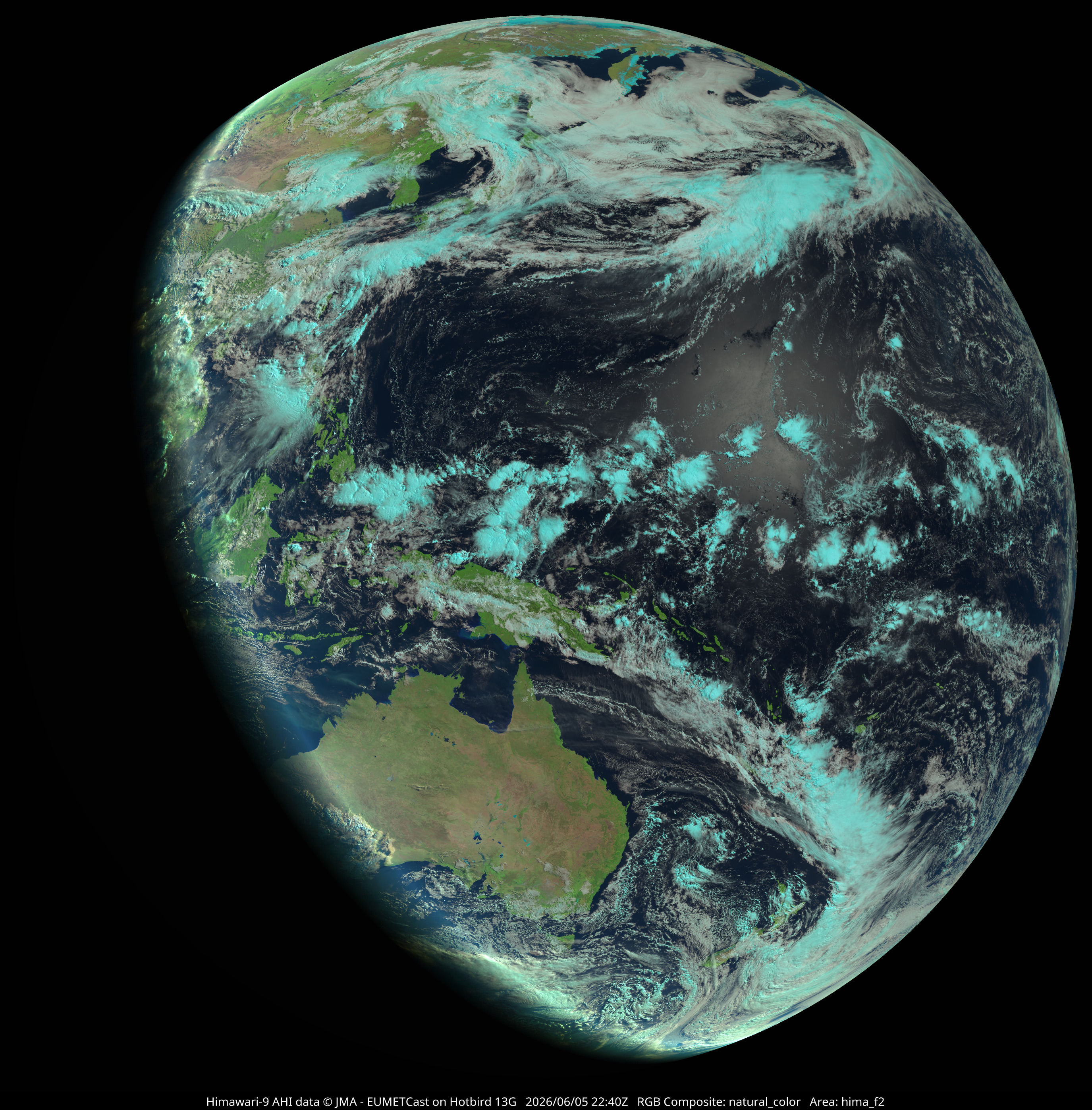 Himawari-9 natural colour composite, full disc view