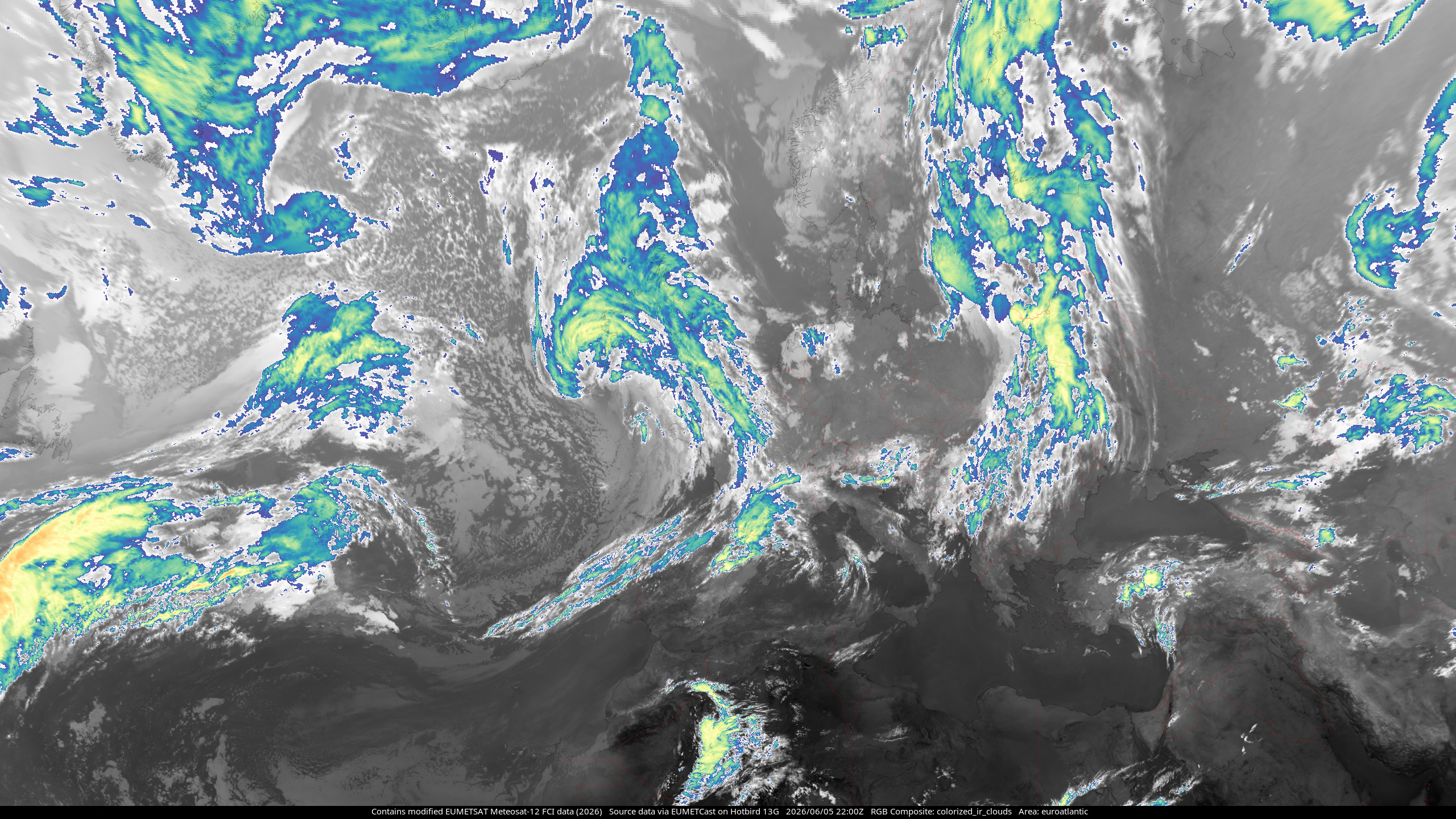 MTG-I1 Colorized IR Clouds composite, showing the North Atlantic Ocean and Europe
