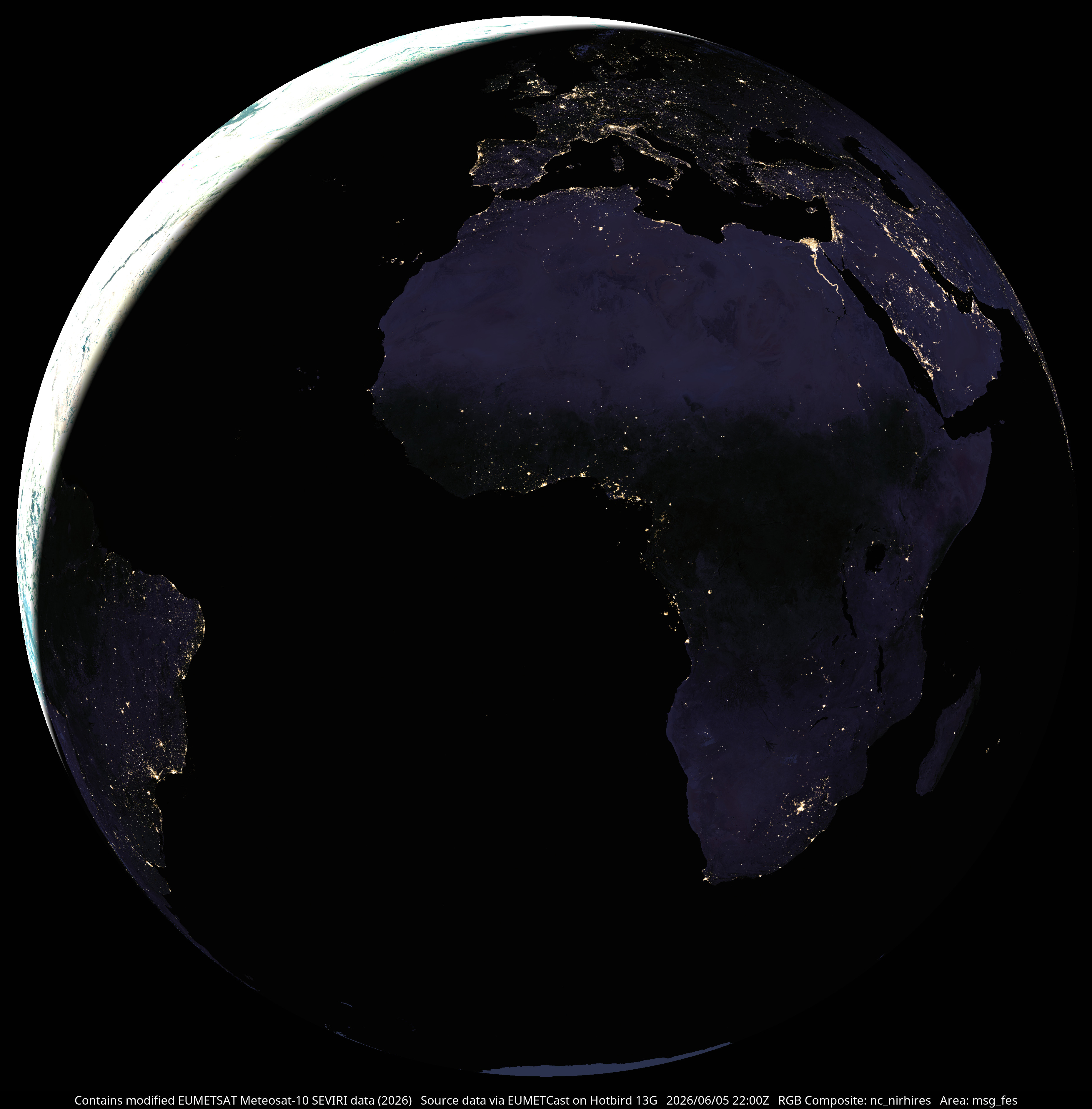 Meteosat-10 natural colour composite with night IR full disc view
